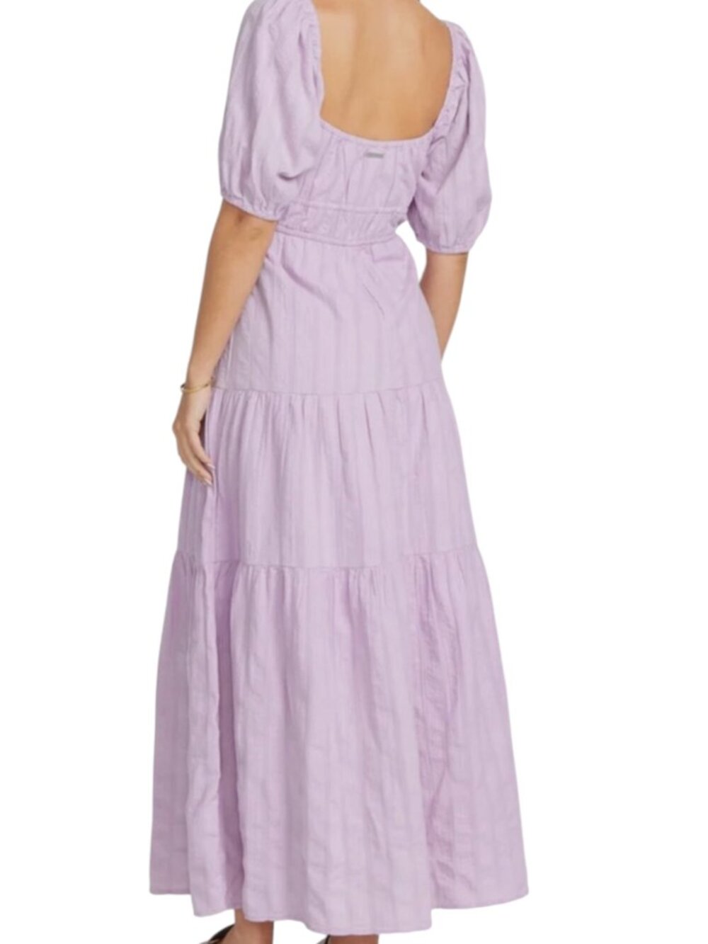 Billabong Lilac Lover Maxi Dress Fit Flair Puff Sleeve Tiered Purple M - Picture 8 of 11